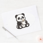 Cute Panda Coffee – Kawaii Panda met koffie  Ovale Sticker (Envelop)