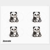 Cute Panda Coffee – Kawaii Panda met koffie  Ovale Sticker (Vel)