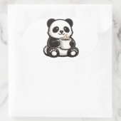 Cute Panda Coffee – Kawaii Panda met koffie  Ovale Sticker (Tas)