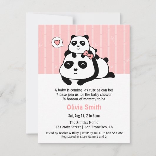Cute Panda Cub en Mammie Baby Shower Invitations Kaart (Voorkant)