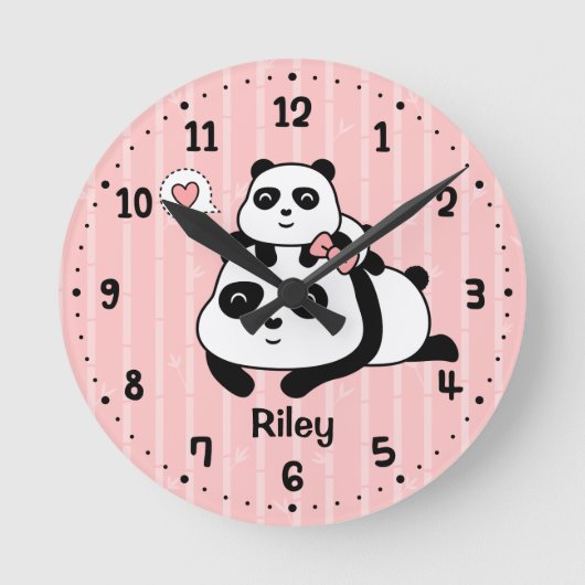 Cute Panda Cub en mammie Kinder zenuwkamer Decor Ronde Klok (Voorkant)