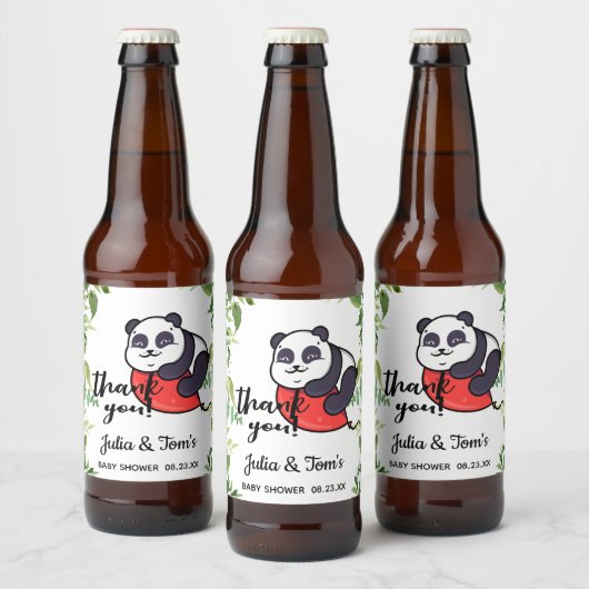 Cute Panda Dank u Baby shower Bier Etiket (Flessen)