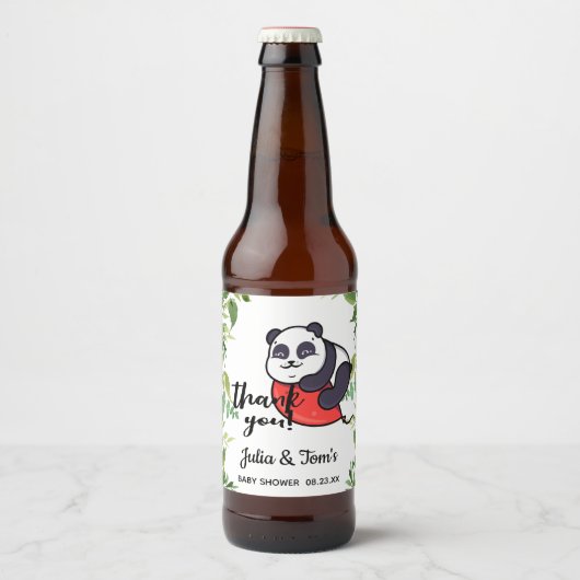 Cute Panda Dank u Baby shower Bier Etiket (Voorkant)