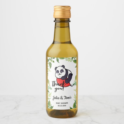 Cute Panda Dank u Baby shower Mini Wine Label Wijn Etiket (Voorkant)