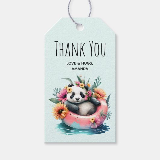 Cute Panda die in een binnenbuisje koelt Dank je Cadeaulabel (Voorkant)