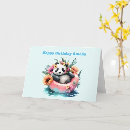 Cute Panda die in een binnenste buisje rondhangt Kaart (Gele Bloem)