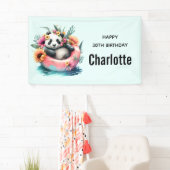 Cute Panda die in een binnenste buisje rondhangt Spandoek (Insitu)