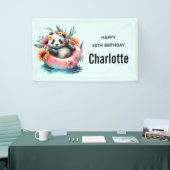 Cute Panda die in een binnenste buisje rondhangt Spandoek (Beurs)