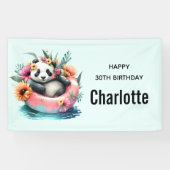 Cute Panda die in een binnenste buisje rondhangt Spandoek (Horizontaal)