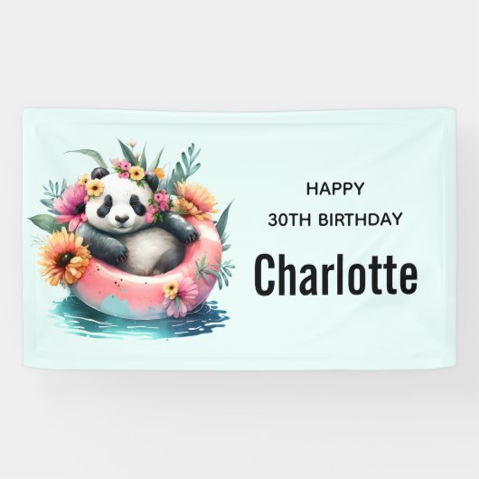 Cute Panda die in een binnenste buisje rondhangt Spandoek (Horizontaal)