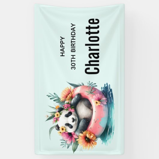 Cute Panda die in een binnenste buisje rondhangt Spandoek (Verticaal)