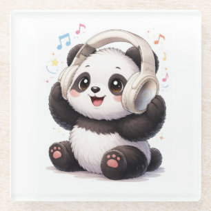 Cute Panda Draagt Koptelefoon Onderzetter   Kawaii