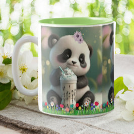 Cute Panda drink melkschudde kleurrijke bloemen Tweekleurige Koffiemok
