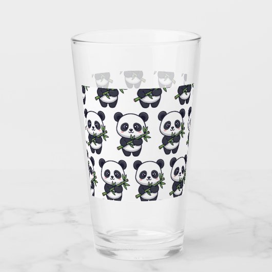 Cute Panda Drinking Glass – Seamless Pattern Glas (Voorkant)