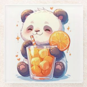 Cute Panda Drinkt Sinaasappelsap Onderzetter   Kaw