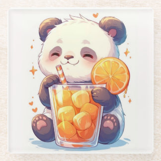 Cute Panda Drinkt Sinaasappelsap Onderzetter | Kaw