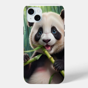 Cute Panda Eating Bamboo iPhone 15 Mini Hoesje
