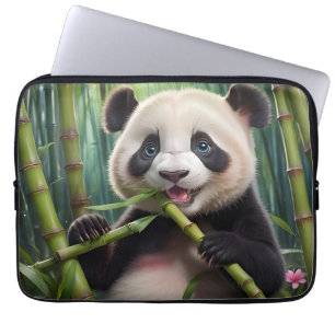 Cute Panda Eating Bamboo Laptop Sleeve