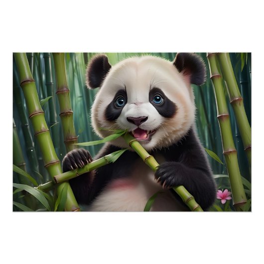 Cute Panda Eating Bamboo Perfect Poster (Voorkant)