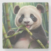 Cute Panda Eating Bamboo Stenen Onderzetter (Voorkant)