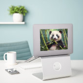 Cute Panda Eating Bamboo Sticker (Laptop op bureau)
