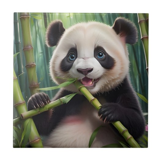 Cute Panda Eating Bamboo Tegeltje (Voorkant)