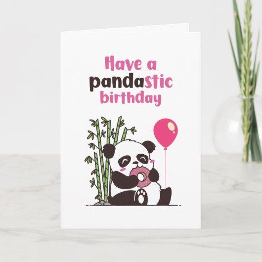 Cute Panda Eating Donut Pandastic Funny Birthday Kaart (Voorkant)