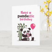 Cute Panda Eating Donut Pandastic Funny Birthday Kaart (Gele Bloem)