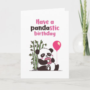Cute Panda Eating Donut Pandastic Funny Birthday Kaart