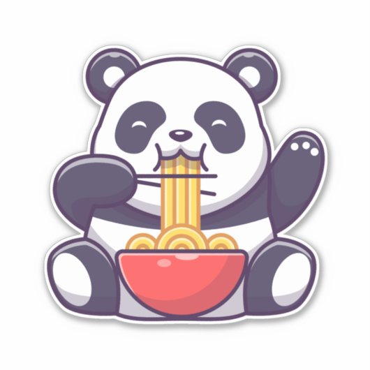 Cute Panda Eating Noodle Sticker (Voorkant)