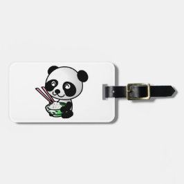 Cute Panda Eating Rice van Bowl met Chopsticks Bagagelabel