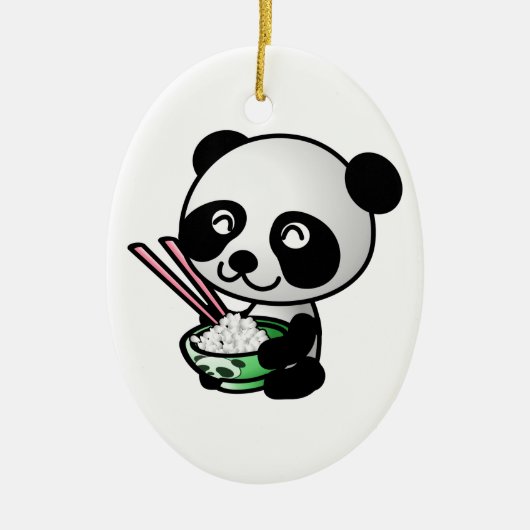 Cute Panda Eating Rice van Bowl met Chopsticks Keramisch Ornament (Voorkant)