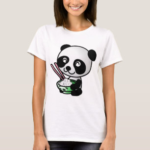 Cute Panda Eating Rice van Bowl met Chopsticks T-shirt