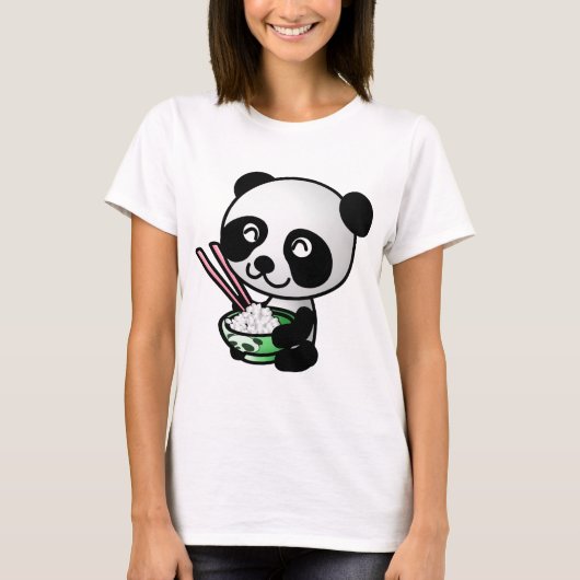 Cute Panda Eating Rice van Bowl met Chopsticks T-shirt (Voorkant)
