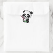 Cute Panda Eating Rice van Bowl met Chopsticks Vierkante Sticker (Tas)