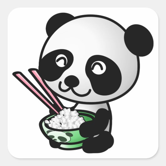Cute Panda Eating Rice van Bowl met Chopsticks Vierkante Sticker (Voorkant)