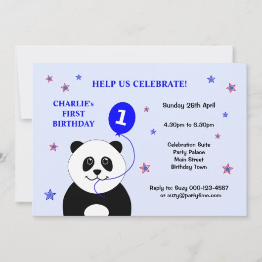 Cute panda eerste verjaardag kaart (Voorkant)