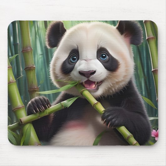 Cute Panda eet Bamboe Muismat (Voorkant)