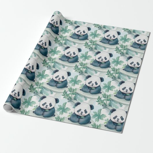 Cute panda en bamboeboom cadeaupapier (Uitgerold)