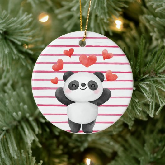 Cute Panda en hart Keramisch Ornament (Boom)