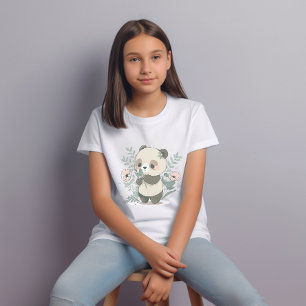 Cute Panda en Roze Flowers Graphic T-shirt