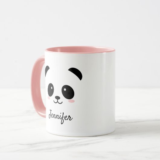 Cute panda face gepersonaliseerde roze mok (Voorkant links)