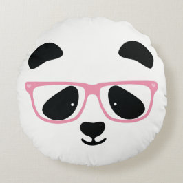 Cute Panda Face met roze bril Rond Kussen
