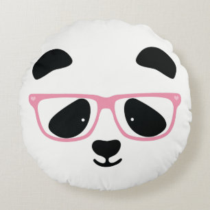 Cute Panda Face met roze bril Rond Kussen