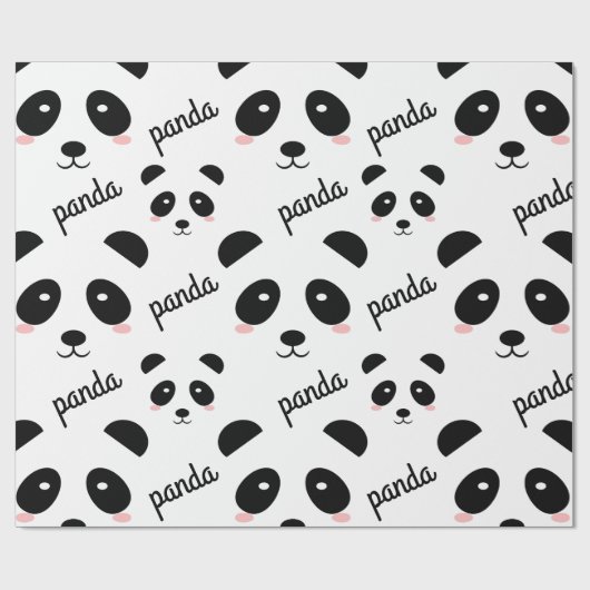 Cute Panda Face Pattern Birthday White Cadeaupapier (Vlak)