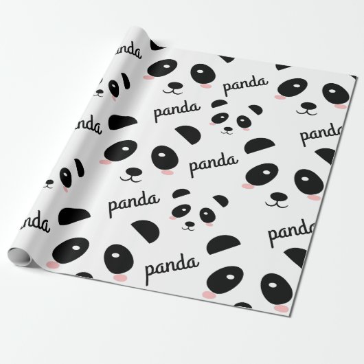 Cute Panda Face Pattern Birthday White Cadeaupapier (Uitgerold)