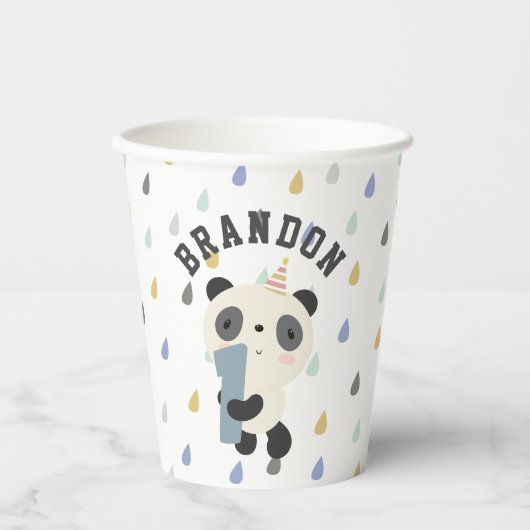  Cute Panda First Birthday ballon Papieren Bekers (Voorkant)