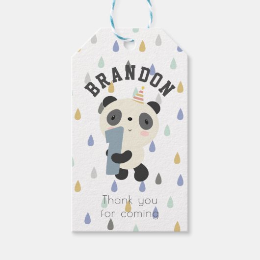 Cute Panda First Birthday Cadeaulabel (Voorkant)