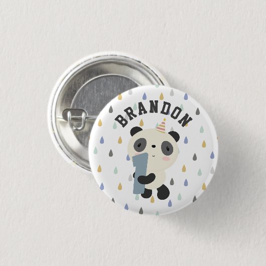 Cute Panda First Birthday Ronde Button 3,2 Cm (Voorkant /achterkant)