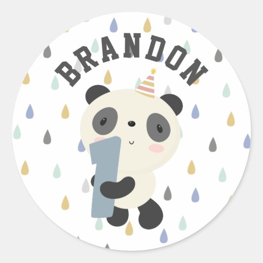  Cute Panda First Birthday Ronde Sticker (Voorkant)